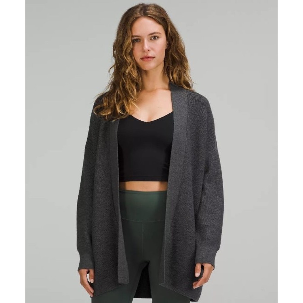 Lululemon Merino Wool Blend Long Cardigan Sweater Gray Size 6 Cozy Lounge Layer